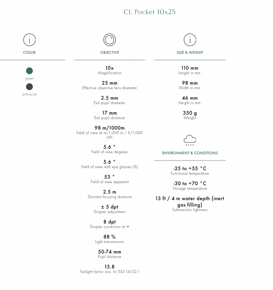 Swarovski Optik CL POCKET 10x25 Verrekijker met toebehorenpackage