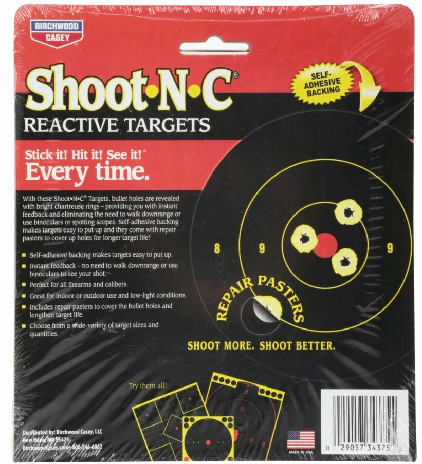 Birchwood Casey 3" 7,6cm&nbsp;Shoot-N-C-reactieve schietdoelen groot verpakking.  240 doelen, 600 reparatie stickers 