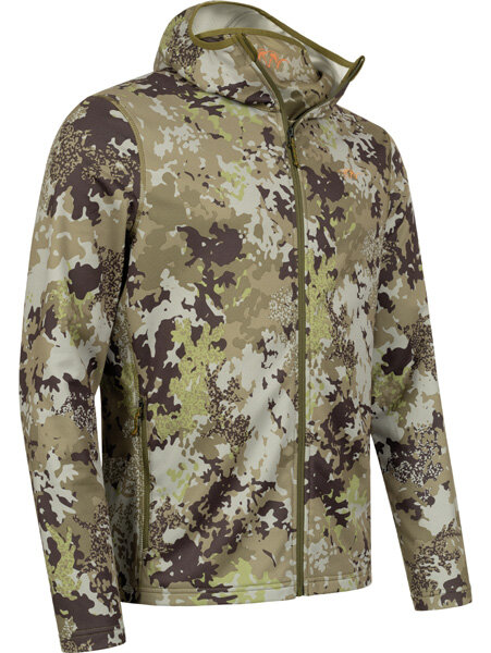 Blaser Blaser Heren Drain Full Zip Hoody Huntec Camo met ge&iuml;ntegreerd gezichtsmasker.