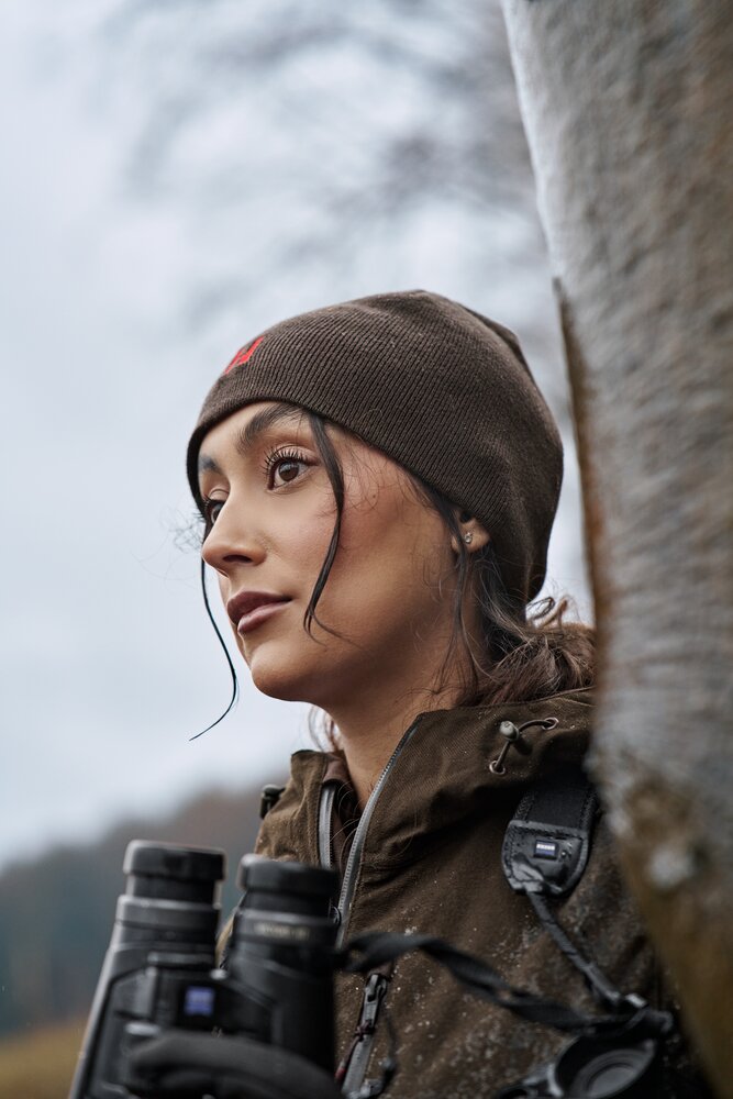 Harkila aspire reversible beanie shadow brown/red