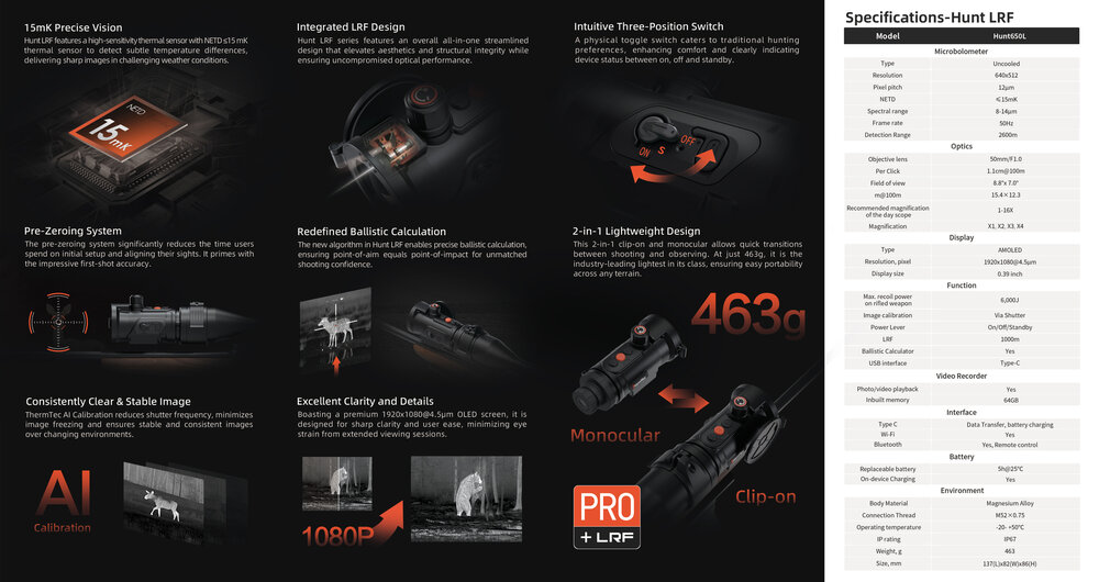 ThermTec Hunt 650 Pro  LRF Thermische Clip On / Voorzetkijker 