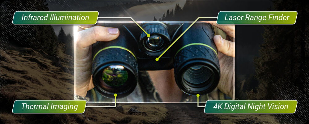 PIXFRA Draco D335-4K LRF &ndash; Multispectrale Warmtebeeld &amp; Nachtzicht Verrekijker met Laserafstandsmeter