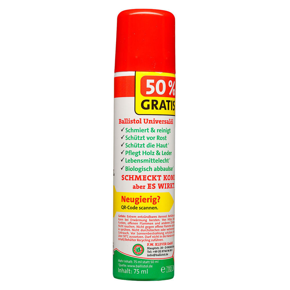 Ballistol universele olie Spray 75 ml &ndash; Gratis 50% Extra | Multifunctioneel onderhoudsolie