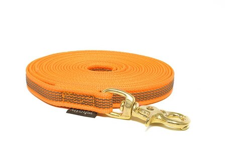 Mystique zweetlijn rubbered 12mm neon orange 10m  met koperen trigger snap hook