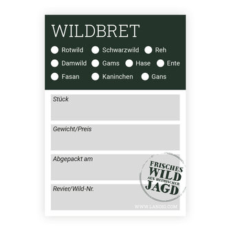 Landig jachtetiketten Z01050 voor vacu&uuml;mzakken &ndash; etiketten voor wildvlees en wildbraad