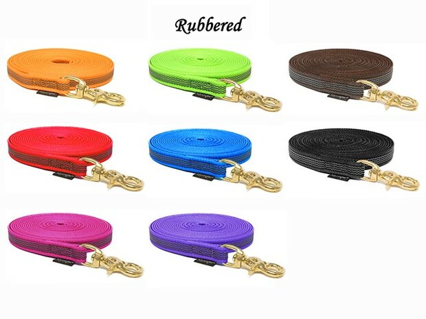 Mystique zweetlijn rubbered 12mm neon orange 10m  met koperen trigger snap hook