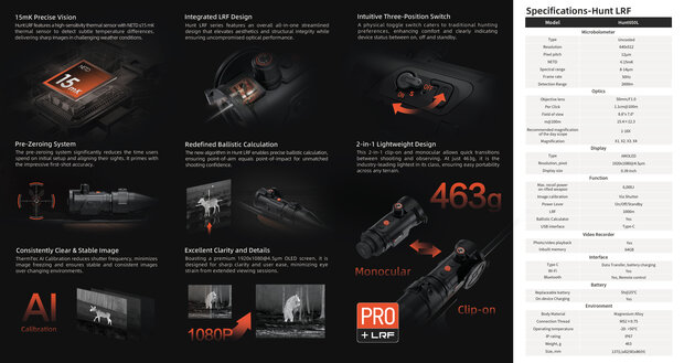 ThermTec Hunt 650 Pro  LRF Thermische Clip On / Voorzetkijker 