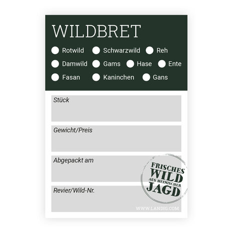 Landig jachtetiketten Z01050 voor vacu&uuml;mzakken &ndash; etiketten voor wildvlees en wildbraad